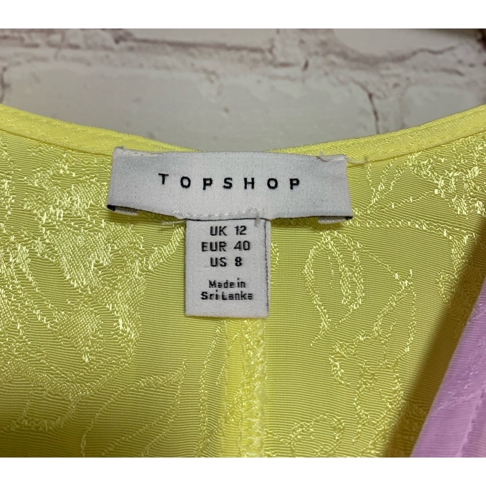 Topshop Jacquard Asymmetrical Yellow and Lavender Dress Size 8 - Picture 5 of 10